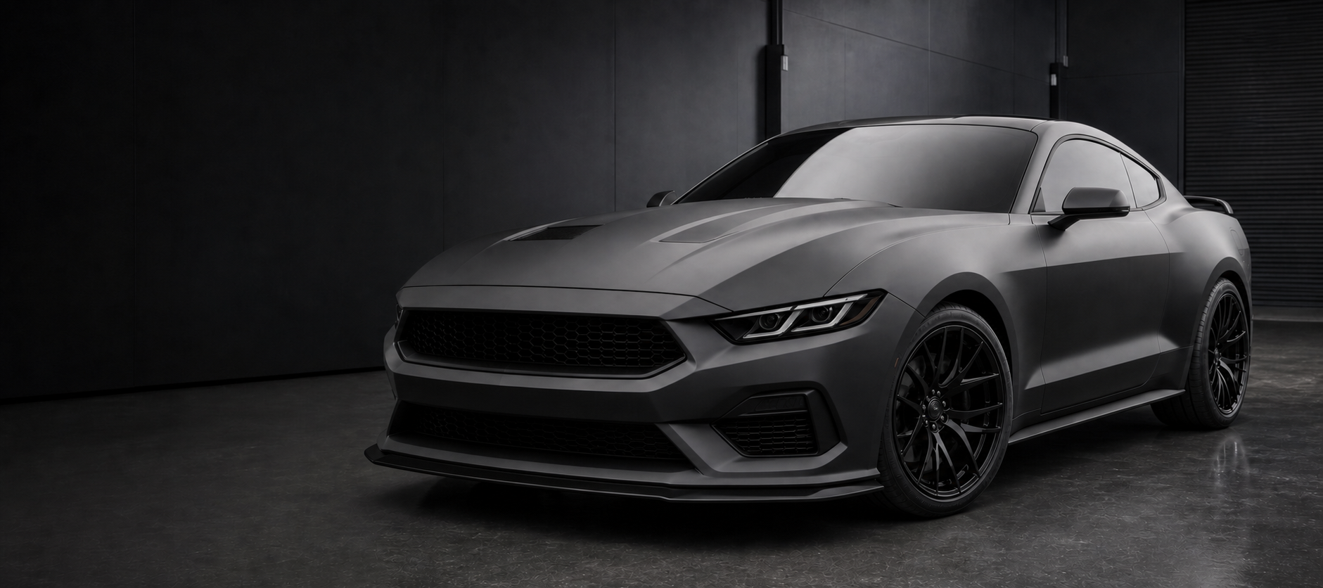 Graphite performance coupe with a uniform low-reflection matte exterior finish